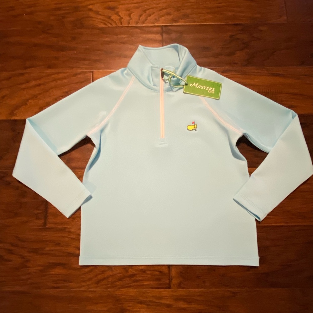 Masters Kids Aqua Blue Long Sleeve Quarter Zip Polo